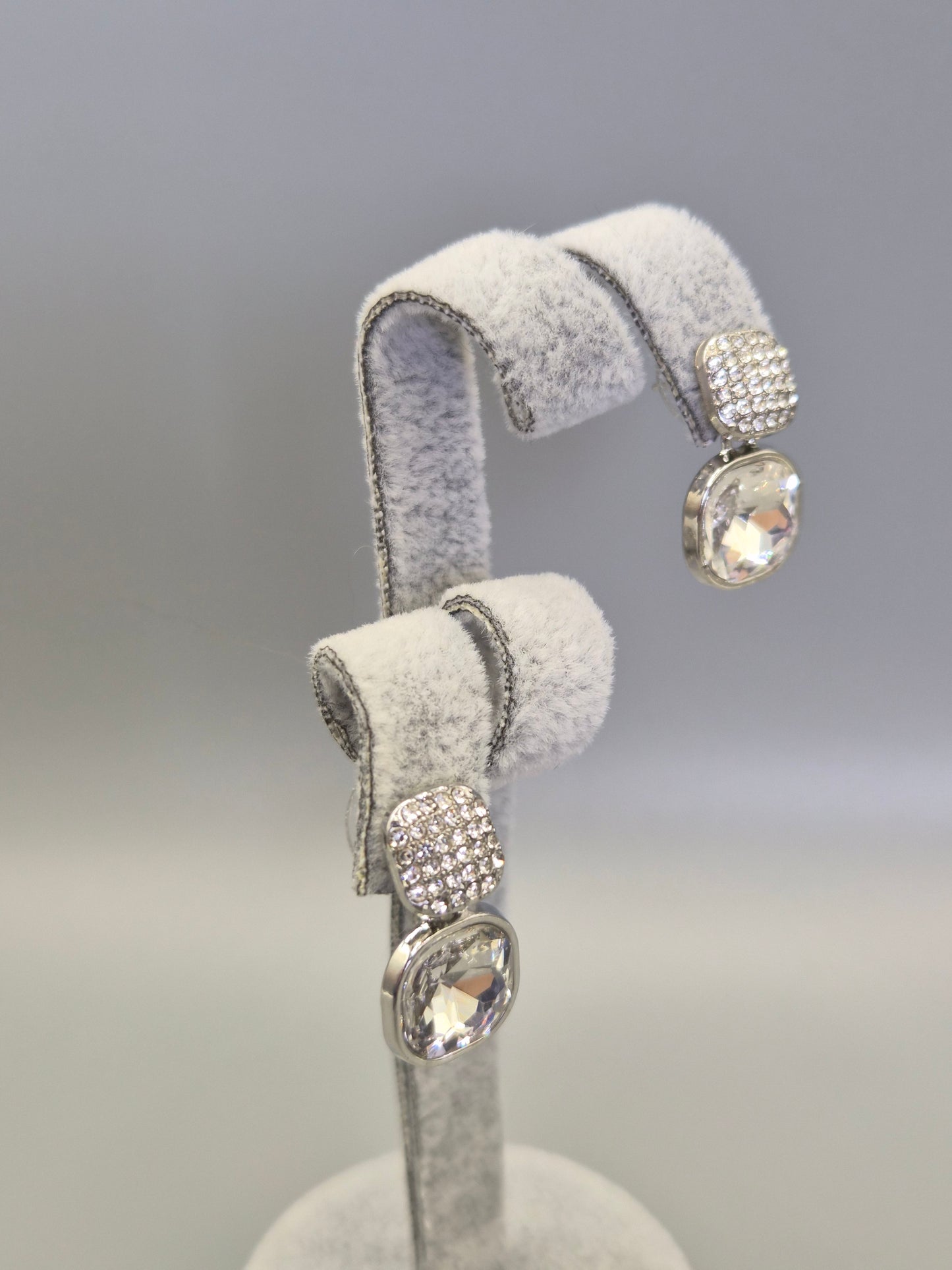 Cushion Bezel Set Cubic Zirconia Drop Earrings