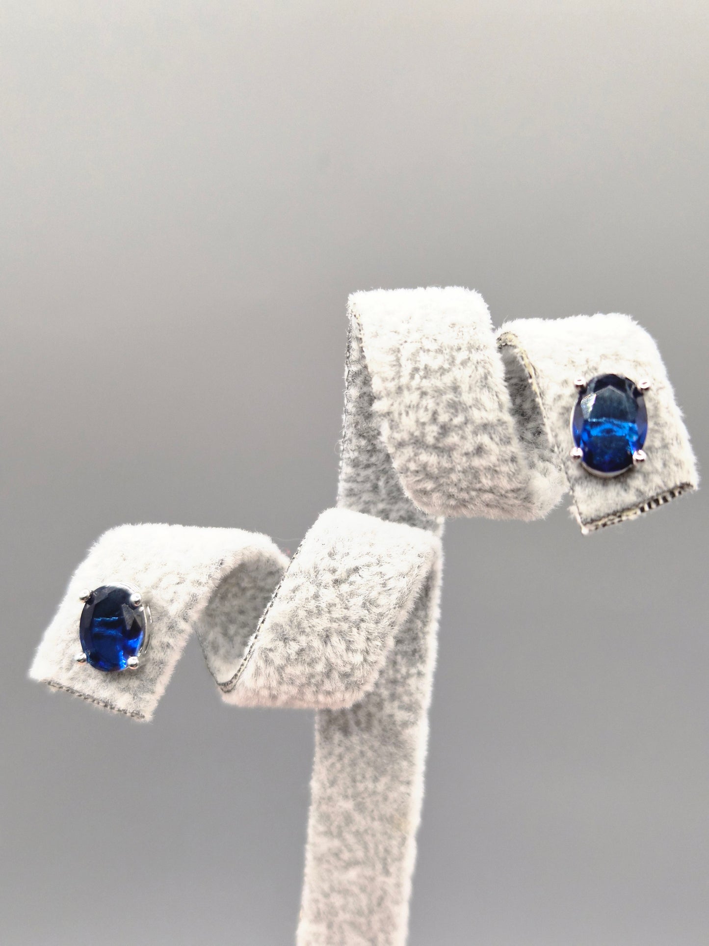 Oval Blue Cubic Zirconia Stud Earrings