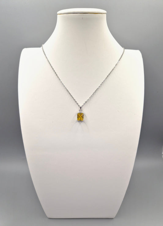 Yellow Emerald Cut Centre Stone & Cubic Zirconia Pendant