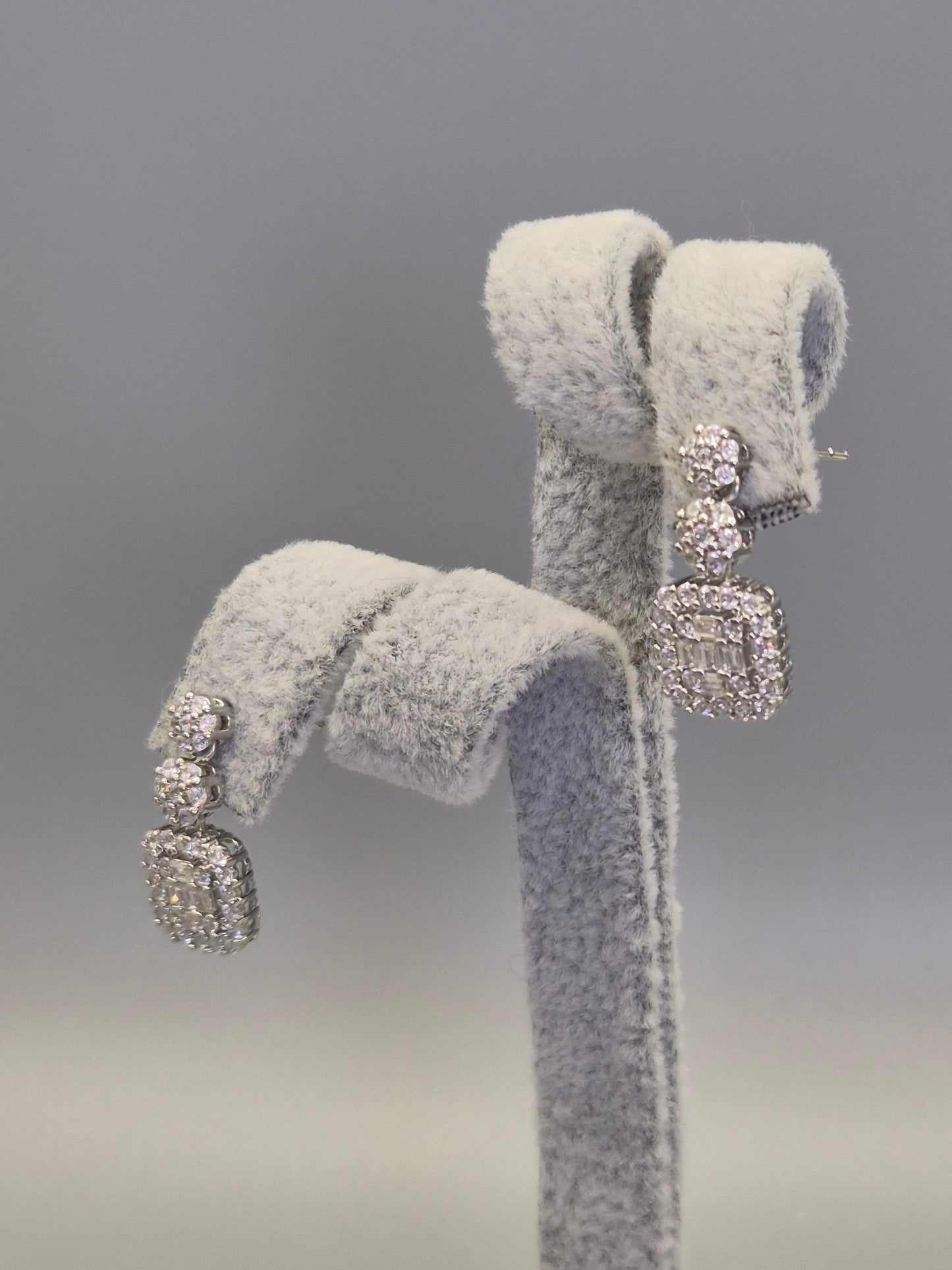 Trilogy Round and Baguette Cut Cubic Zirconia Drop Earrings