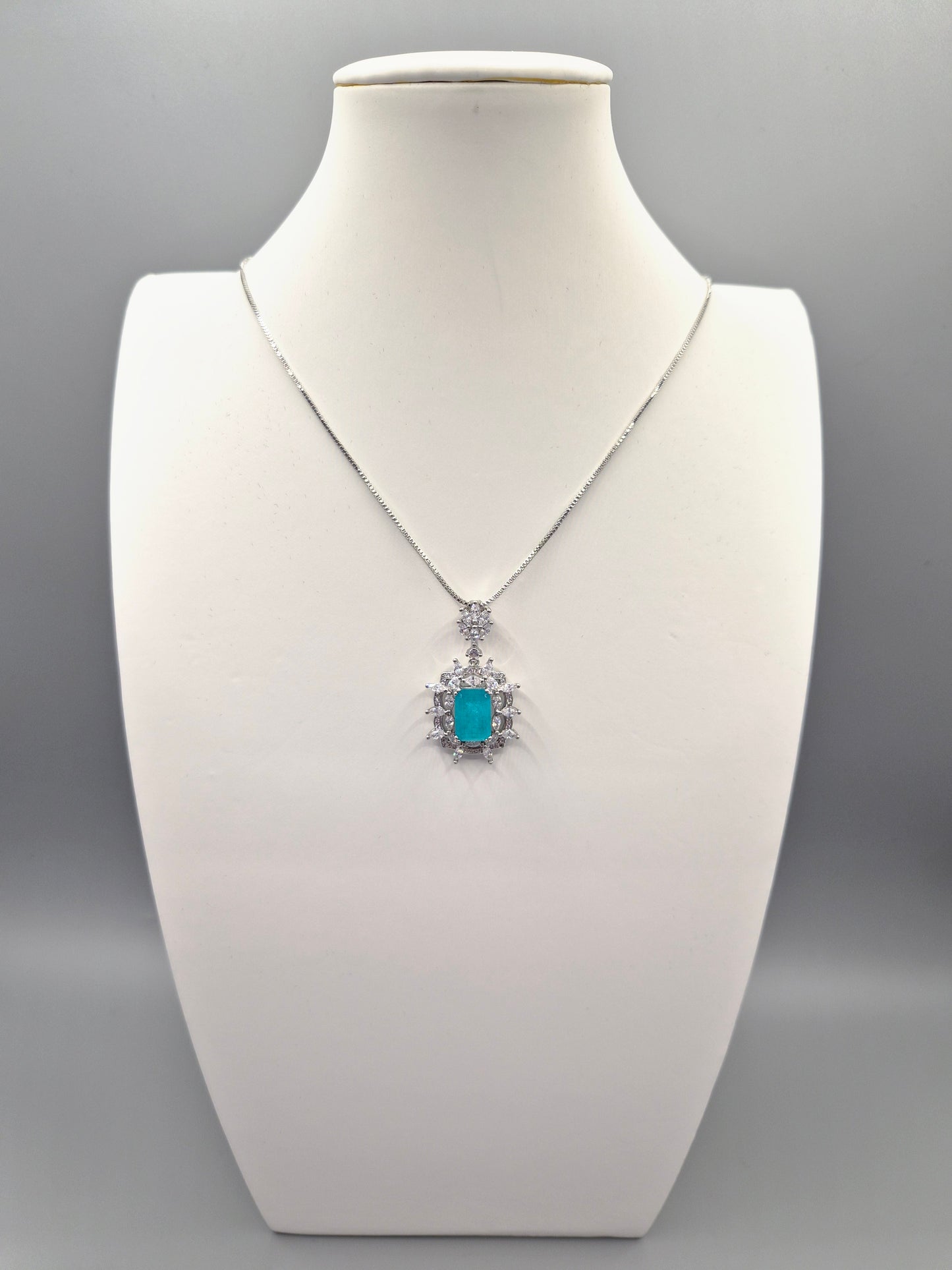 Blue Emerald Cut Centre Stone Cubic Zirconia Pendant