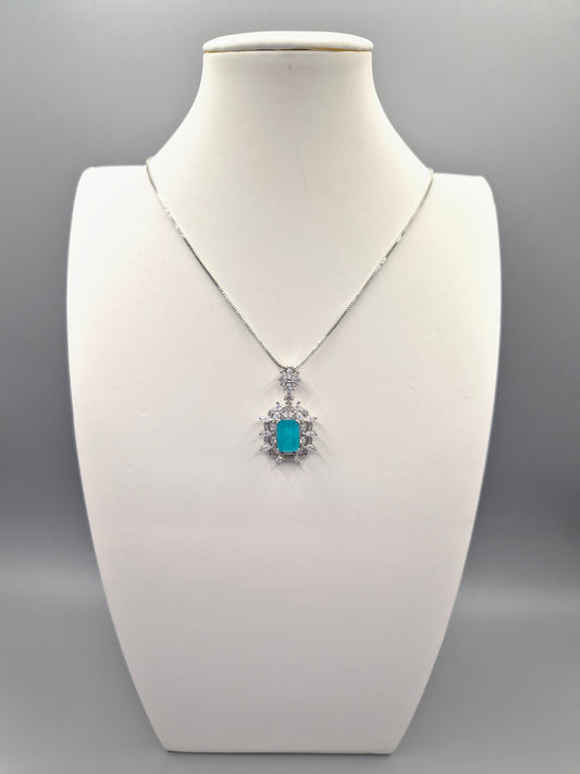 Blue Emerald Cut Centre Stone Cubic Zirconia Pendant