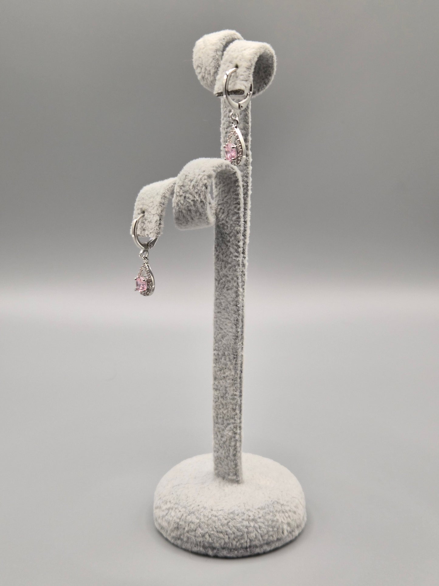 Pink & Cubic Zirconia Pear Shaped Drop Earrings