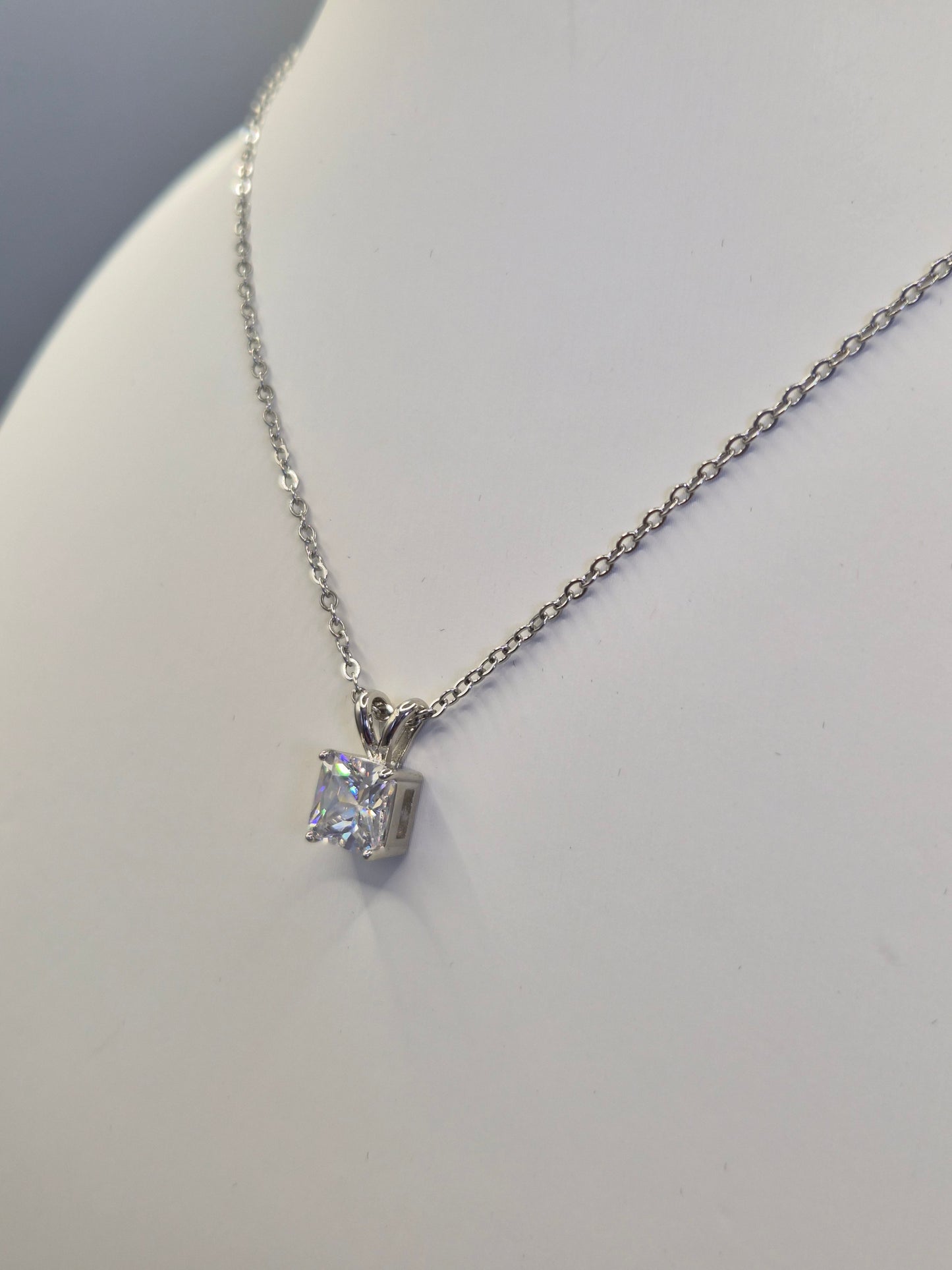 Princess Cut Cubic Zirconia Solitaire Pendant