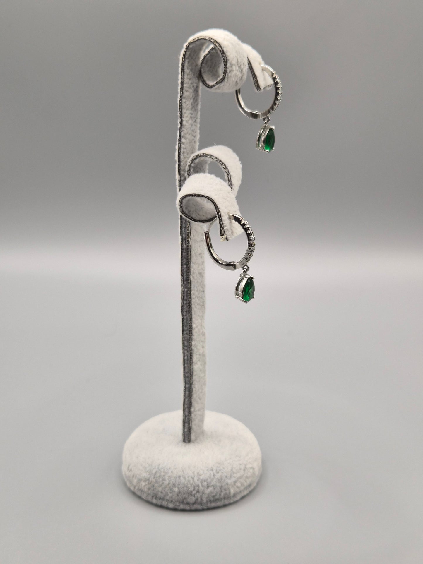 Green Emerald Cut Pear Shaped Drop & Cubic Zirconia Earrings