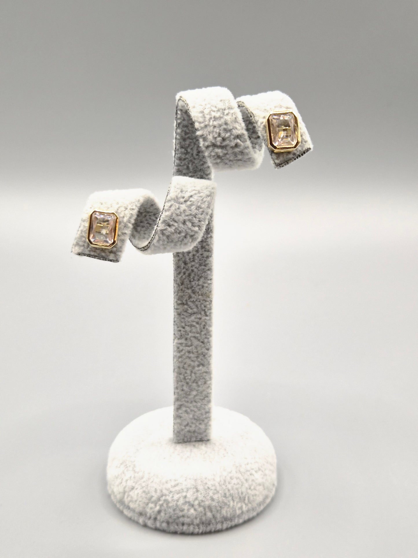 Emerald Cut Cubic Zirconia Bezel Set Gold Plated Stud Earrings