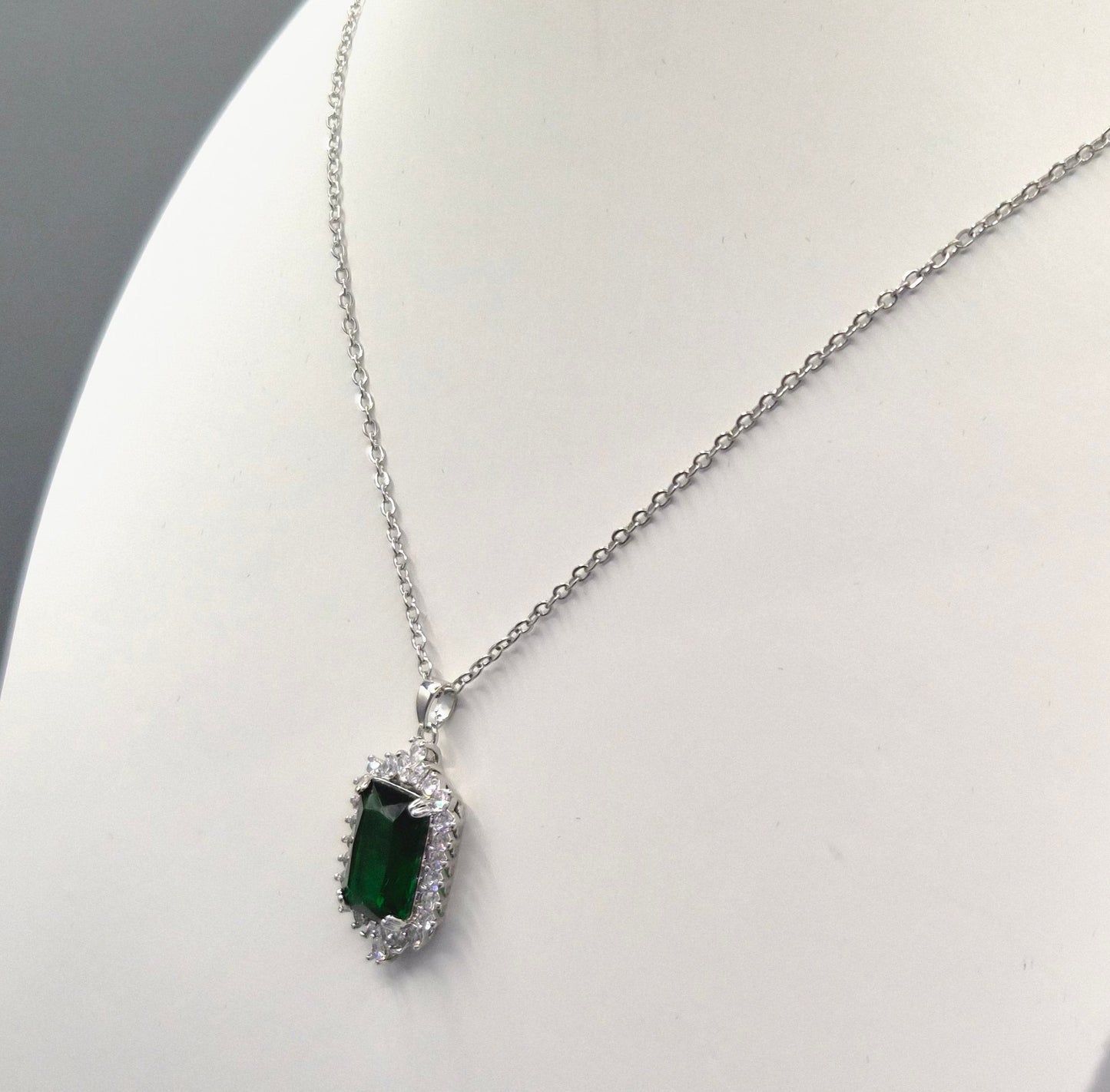 Green Emerald Cut Cubic Zirconia Pendant