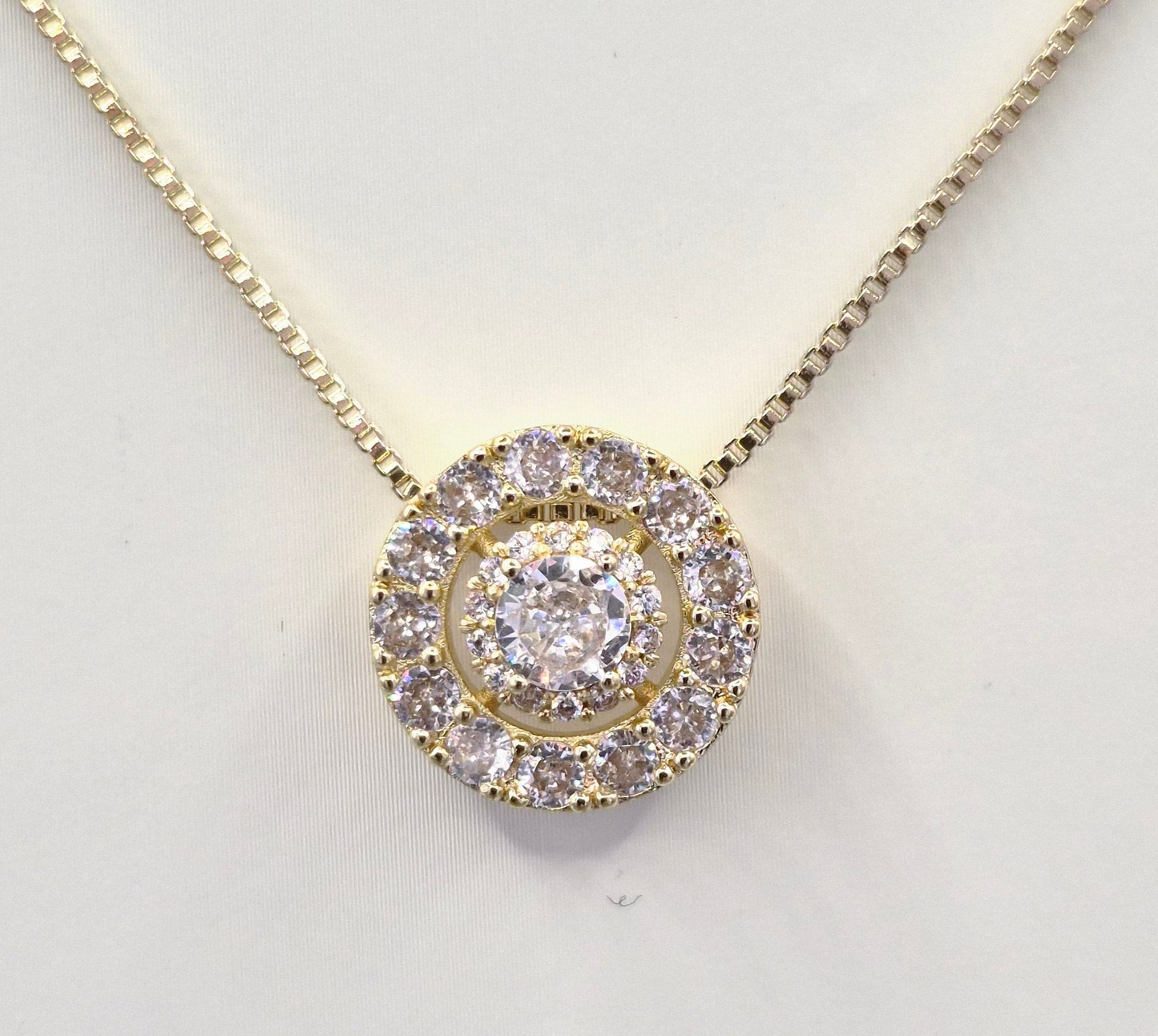 Trilogy Halo Set Cubic Zirconia Pendant - Yellow
