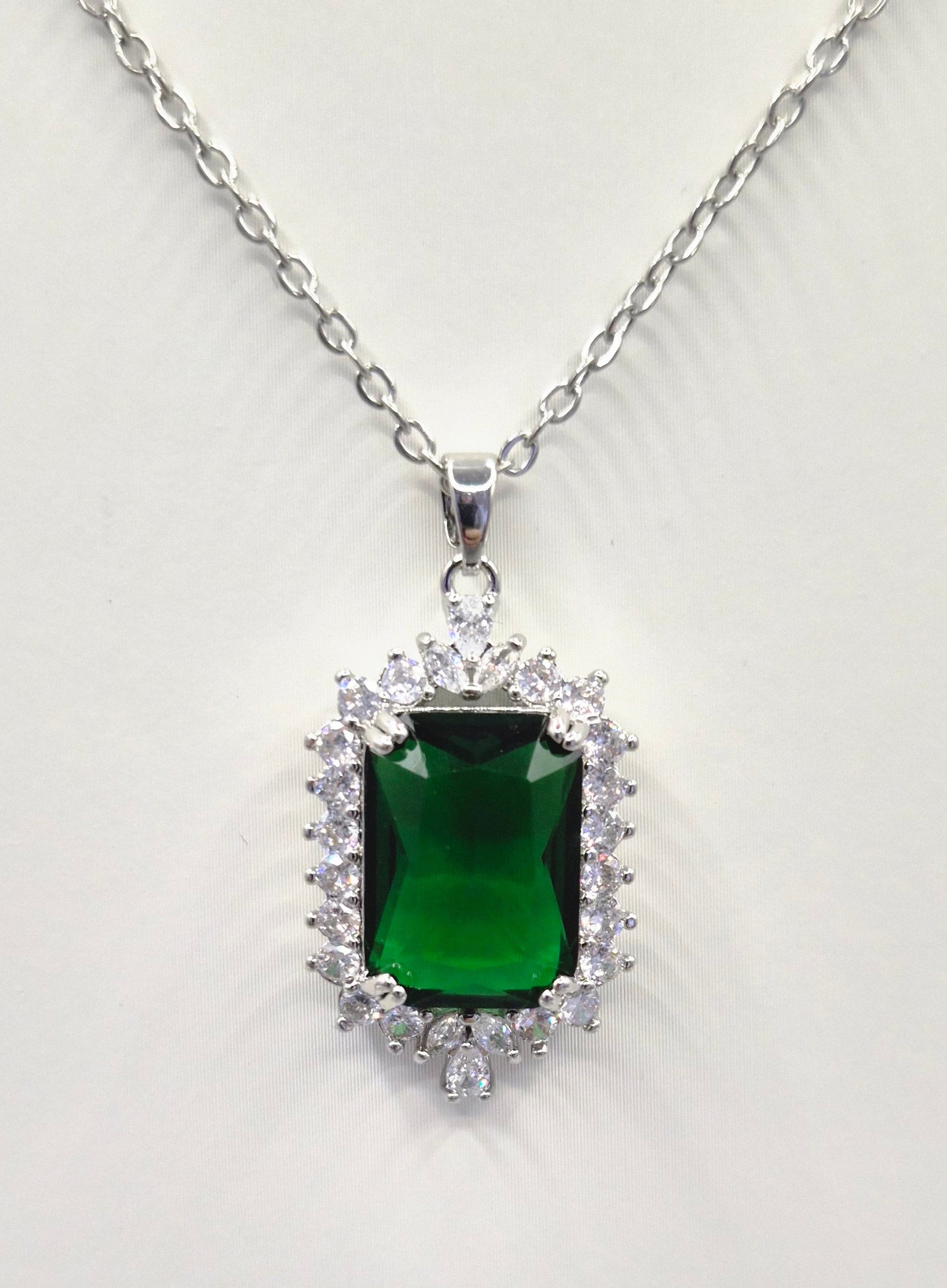 Green Emerald Cut Cubic Zirconia Pendant