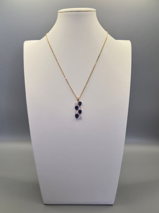 Blue Pear & Round Cubic Zirconia Drop Pendant