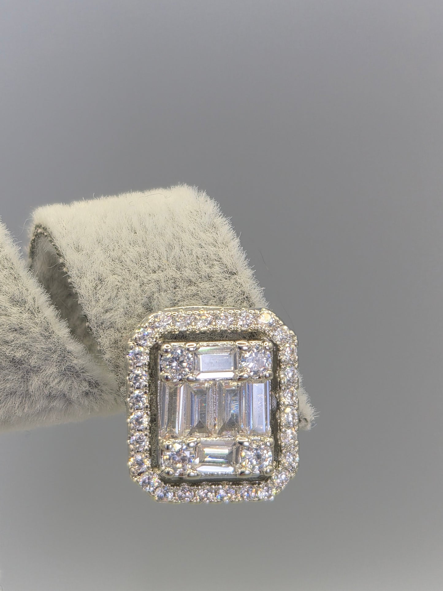 Halo Baugette & Round Brilliant Cut Cubic Zirconia Stud Earrings