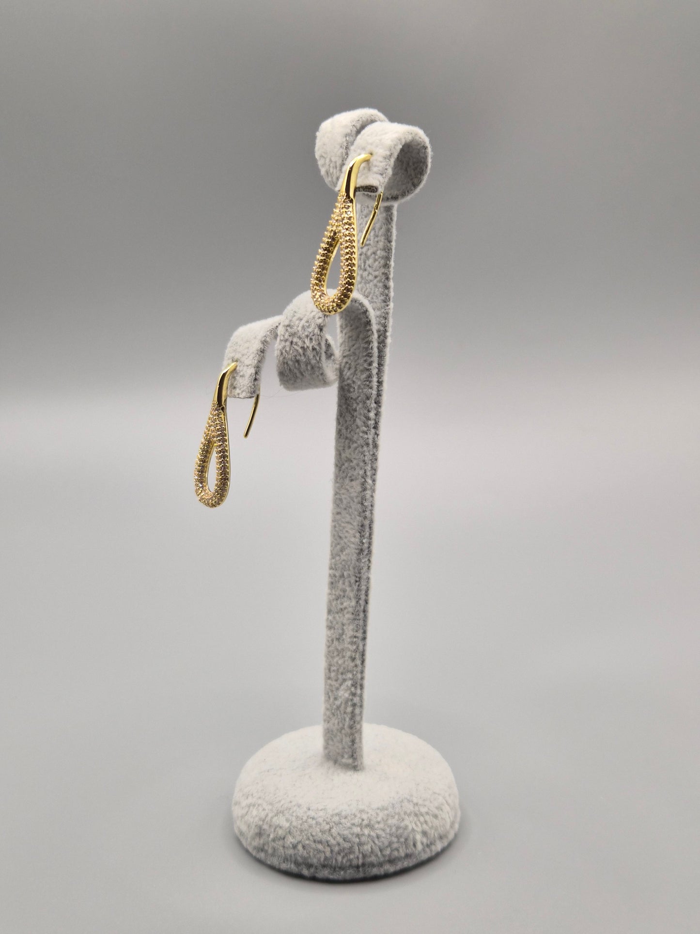 Gold Open Pear Shaped Bead Set Cubic Zirconia Drop Earrings