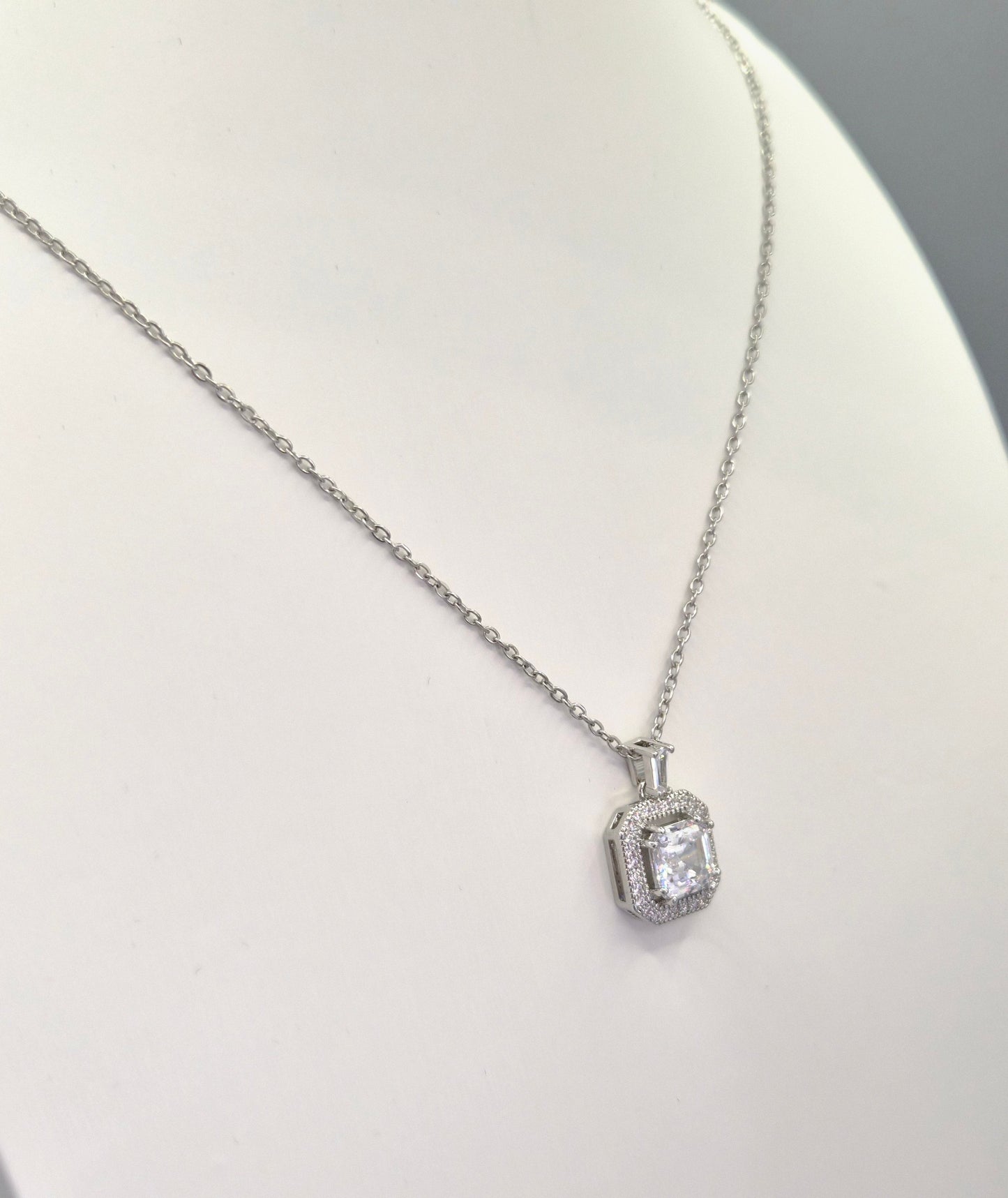 Square Halo Cubic Zirconia Drop Pendant
