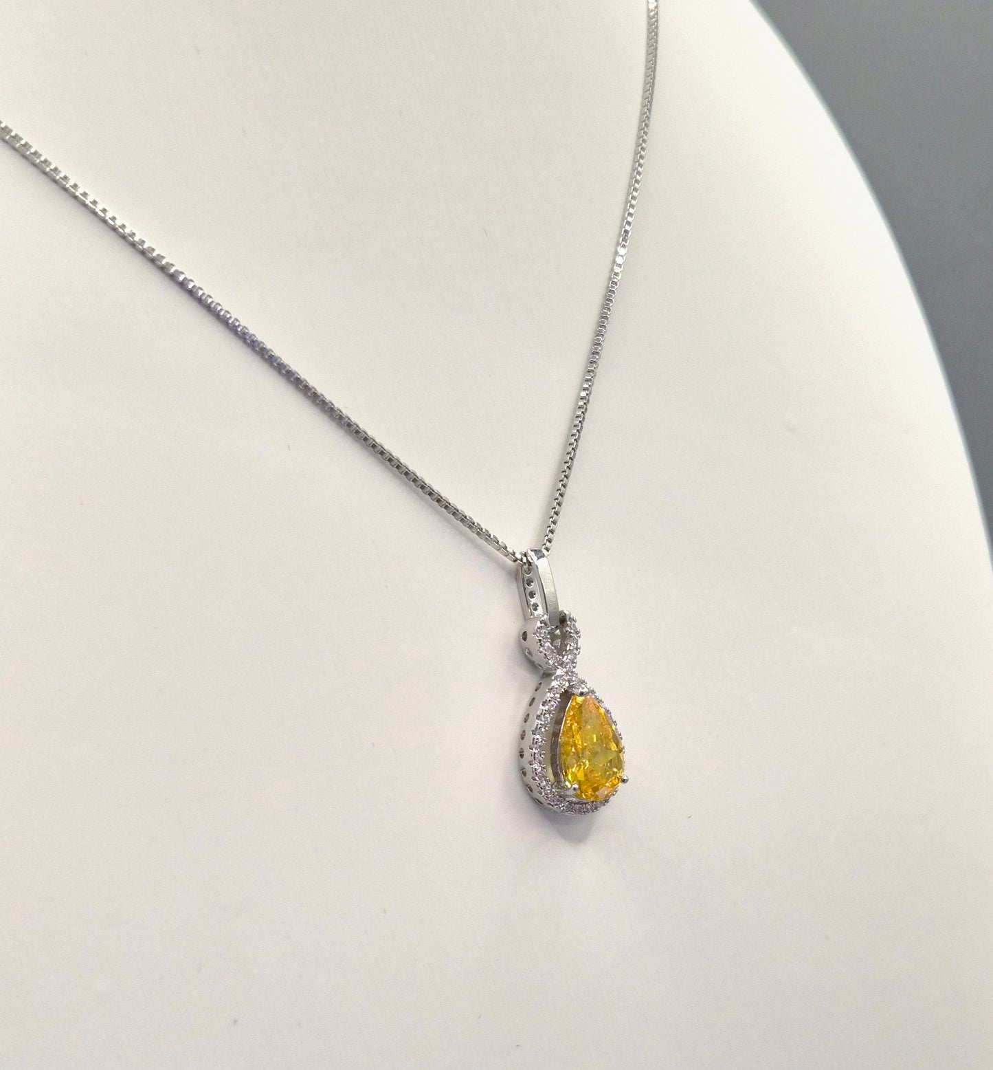 Yellow Pear Cut Cubic Zirconia Pendant