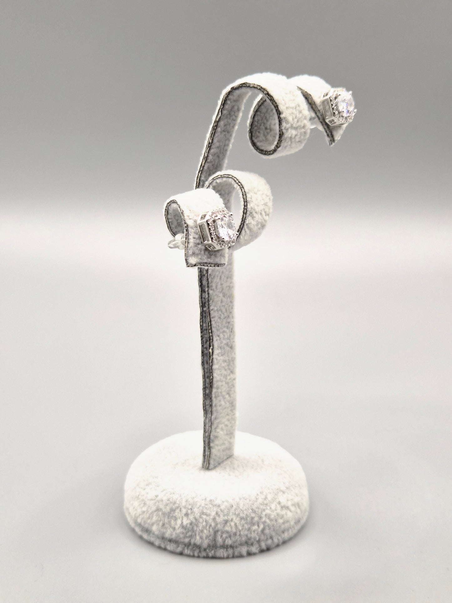 Cubic Zirconia Square Halo Design Stud Earrings