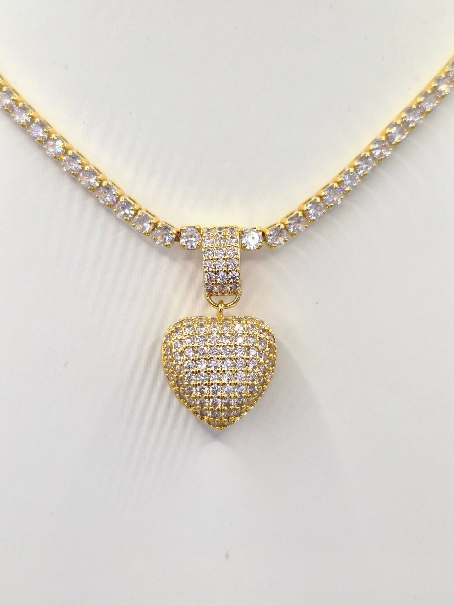 Cubic Zirconia Line Necklace with Heart Drop