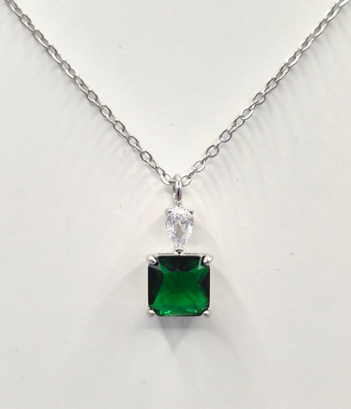 Green Square & Pear Cubic Zirconia Pendant