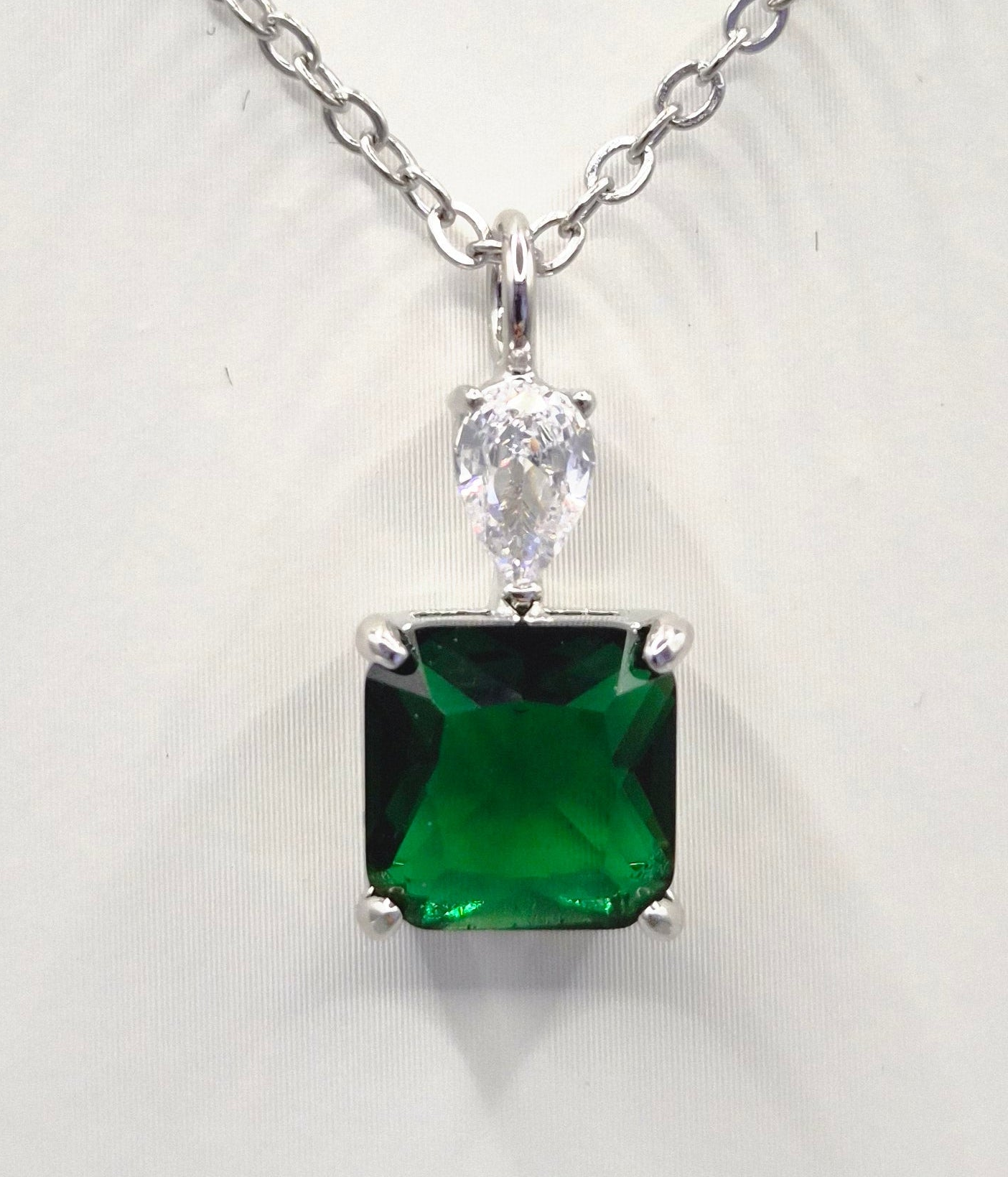 Green Square & Pear Cubic Zirconia Pendant