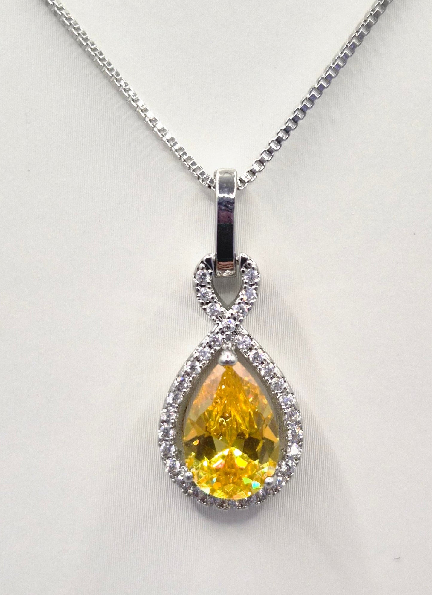 Yellow Pear Cut Cubic Zirconia Pendant