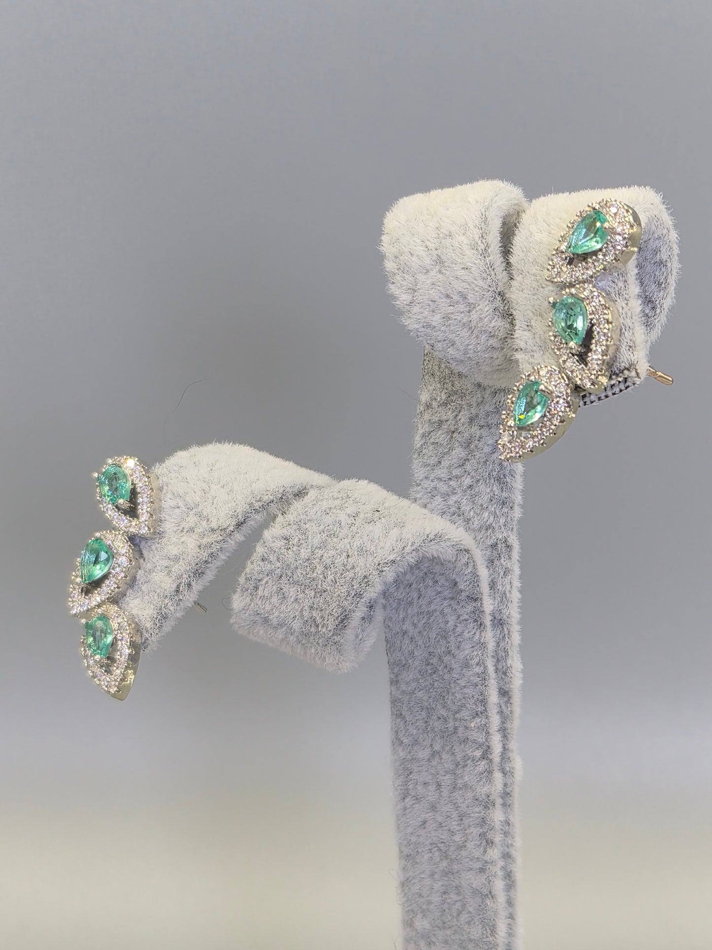 Seagreen Pear & Round Brilliant Cut Cubic Zirconia Stud Earrings