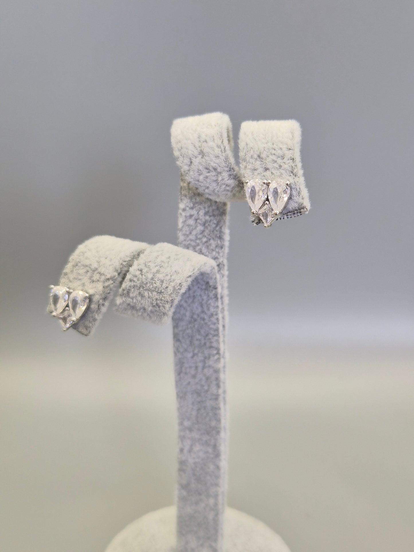 Heart Cubic Zirconia Stud Earrings, Pear & Princess Cut Design
