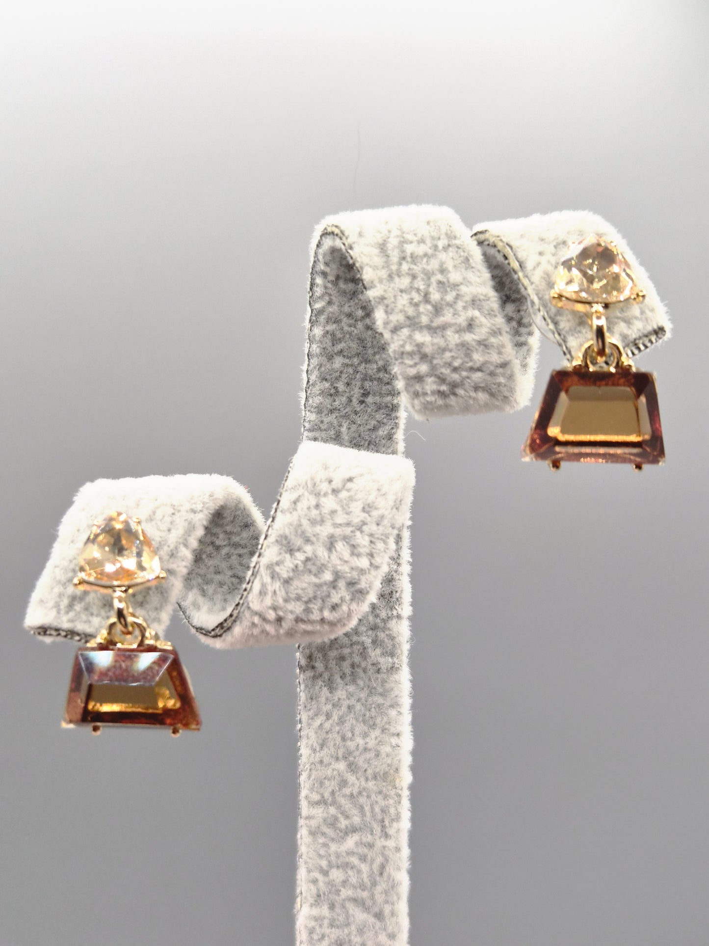 Trilliant Cut Champagne & Bronze Cubic Zirconia Gold Plated Stud Earrings