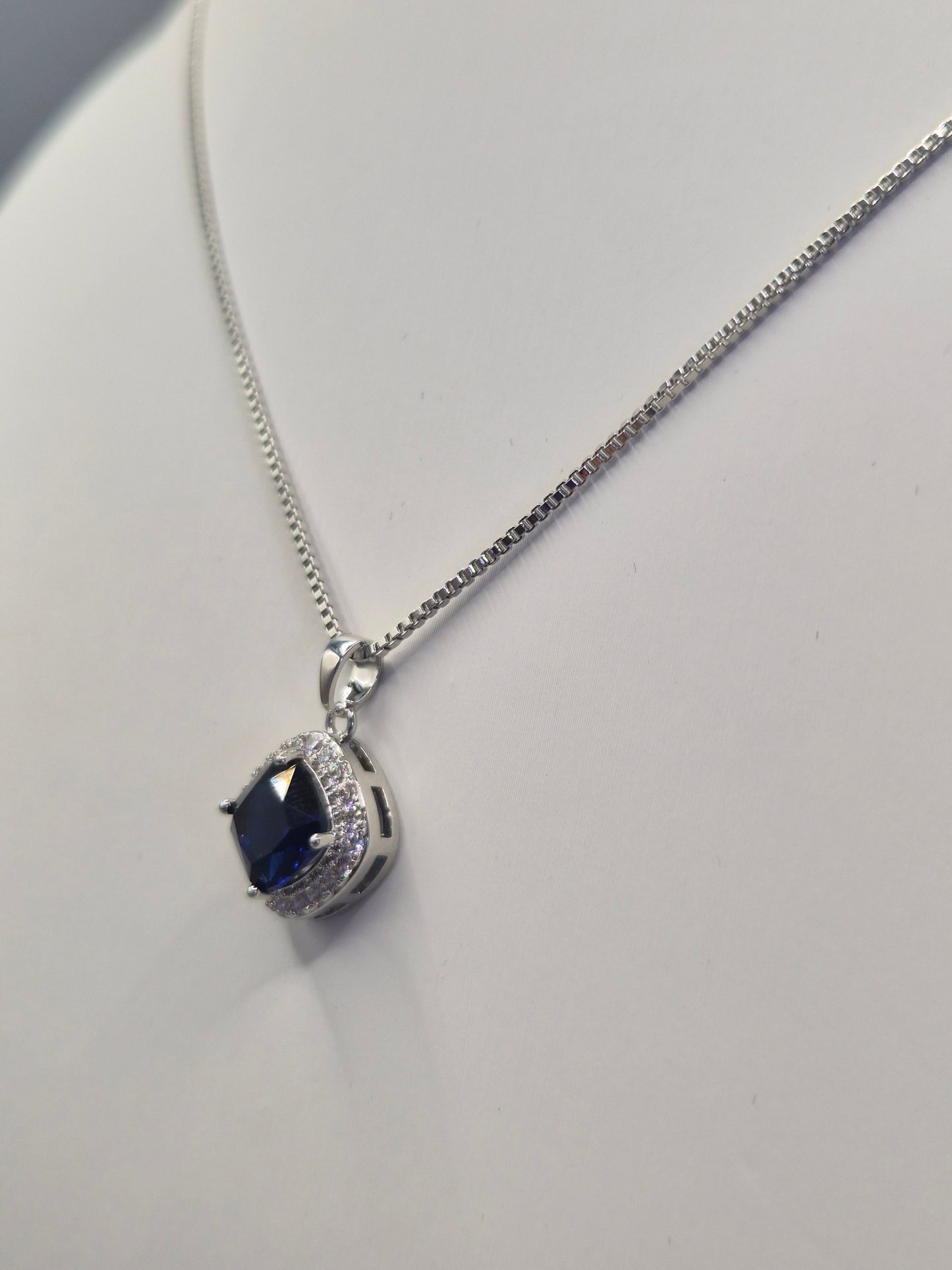 Blue Cushion & Round Cubic Zirconia Pendant