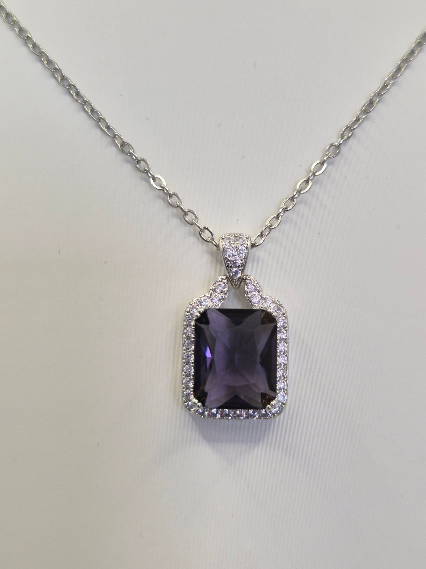 Violet Emerald Cut & Cubic Zirconia Pendant