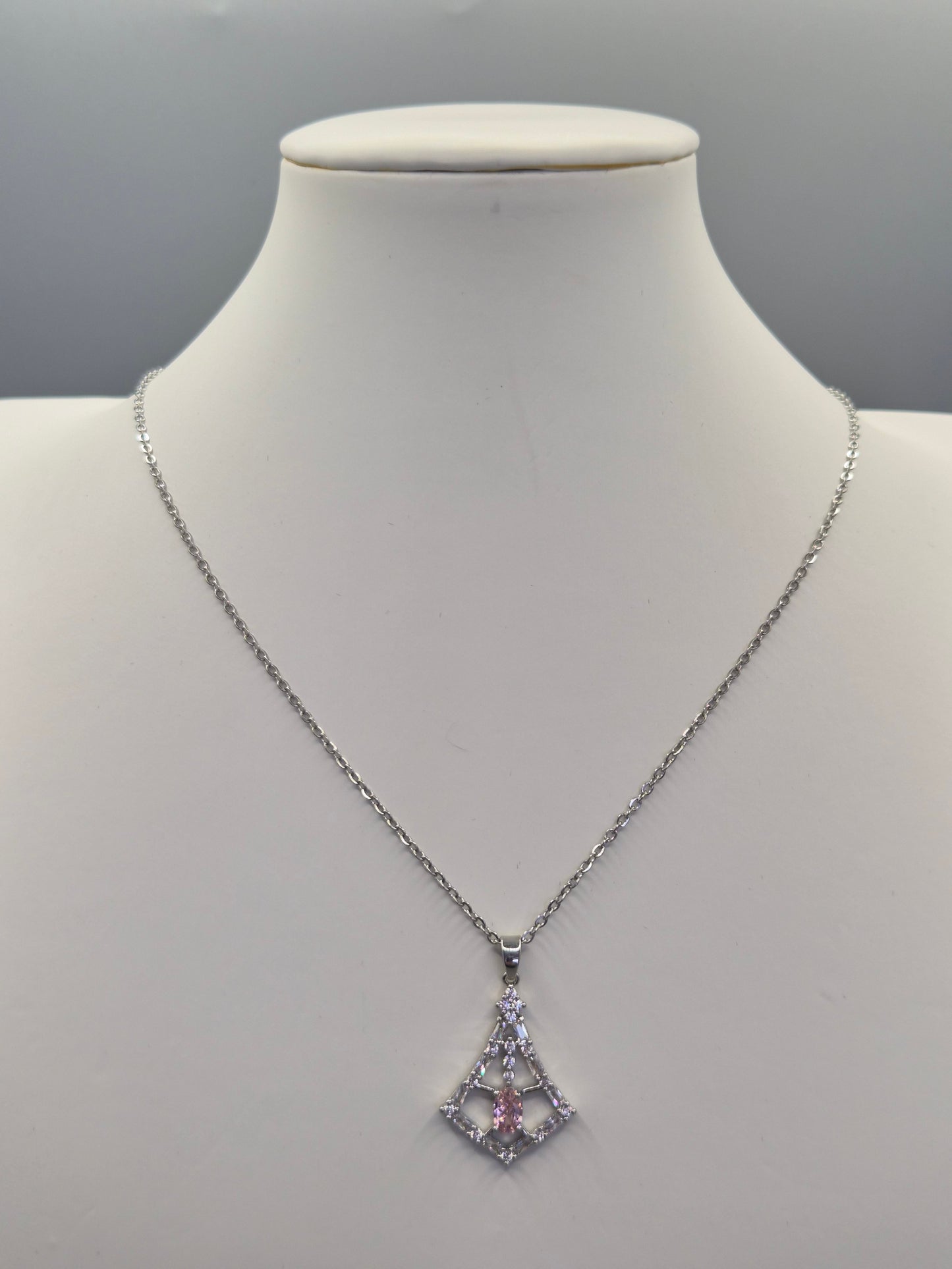 Pink Oval, Round & Baguette Cut Cubic Zirconia Pendant