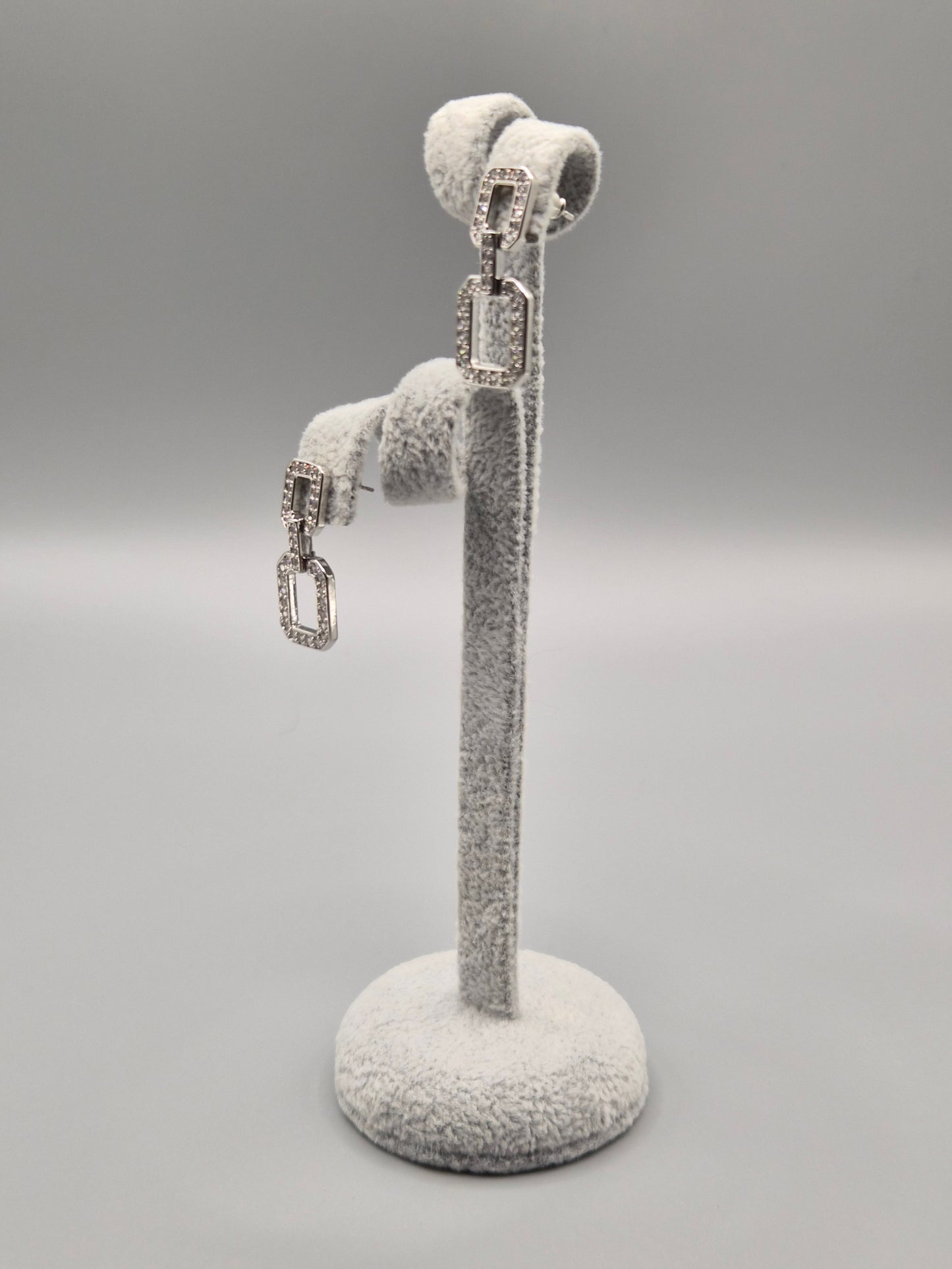 Double Square Link Cubic Zirconia Drop Earrings