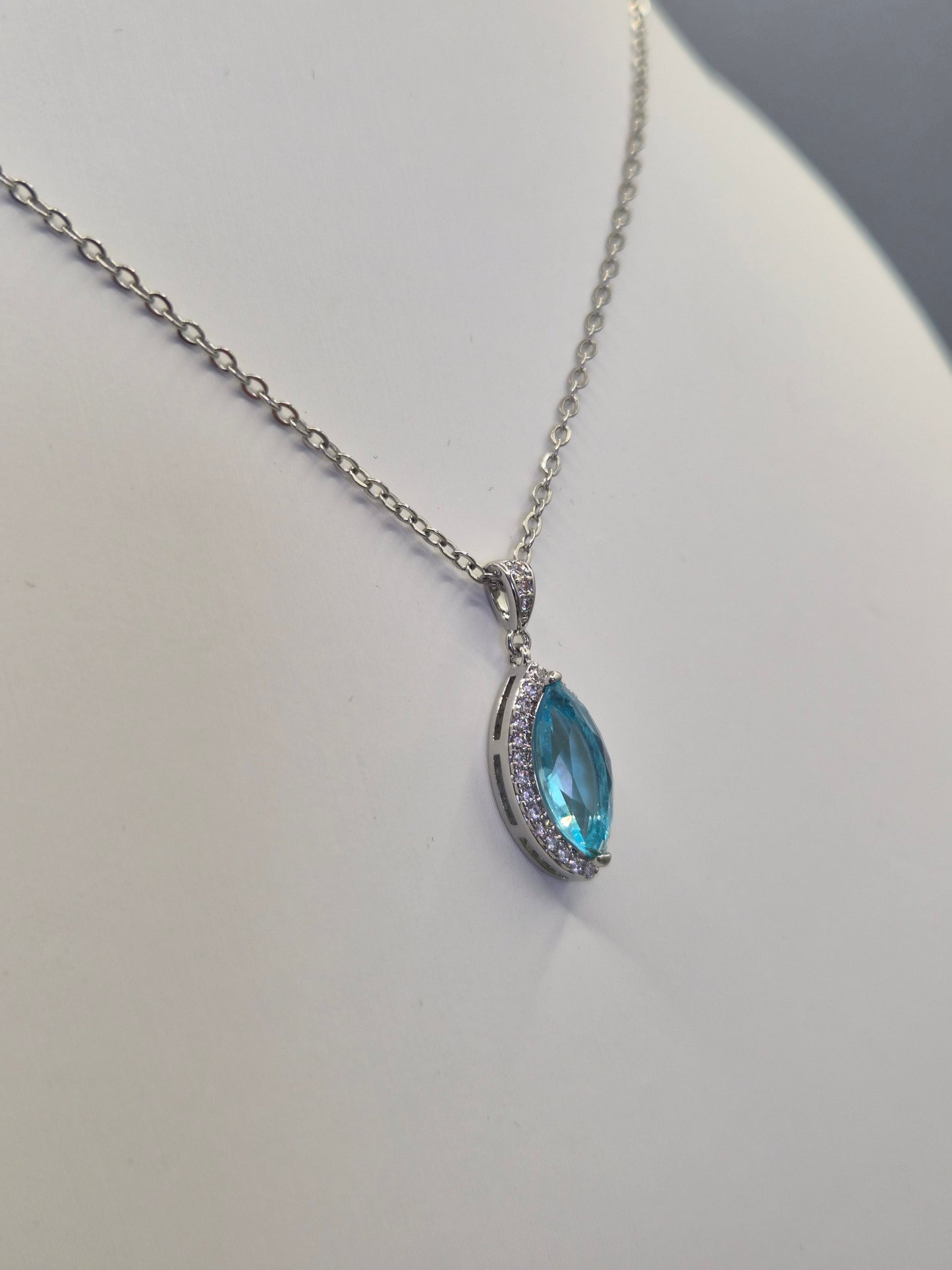 Ocean Blue Marquise Cut & Round Cubic Zirconia Pendant
