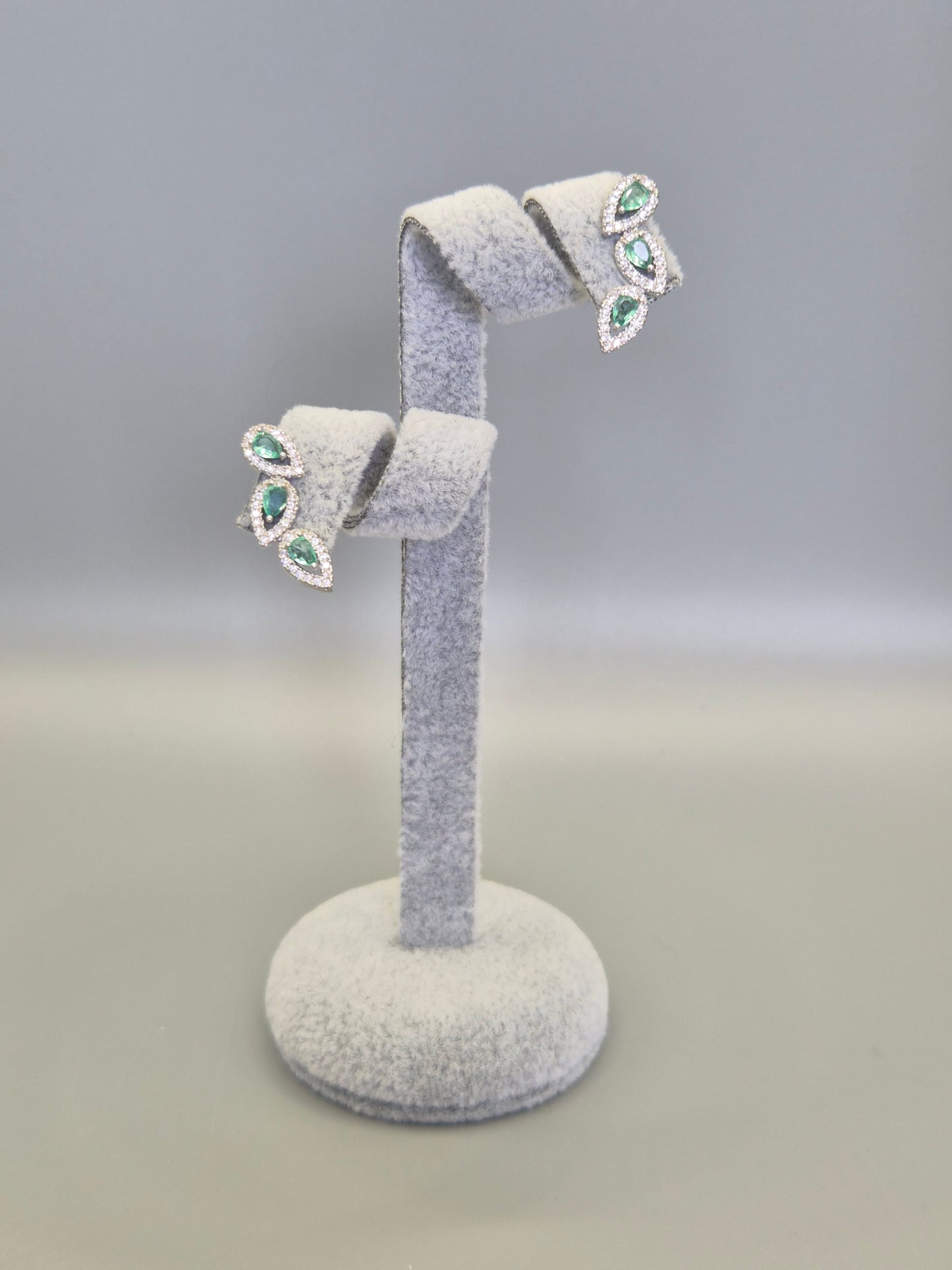 Seagreen Pear & Round Brilliant Cut Cubic Zirconia Stud Earrings