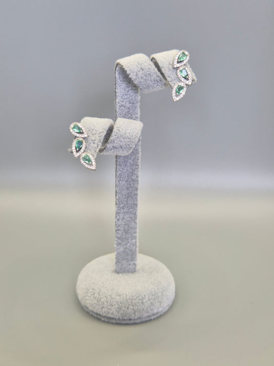 Seagreen Pear & Round Brilliant Cut Cubic Zirconia Stud Earrings
