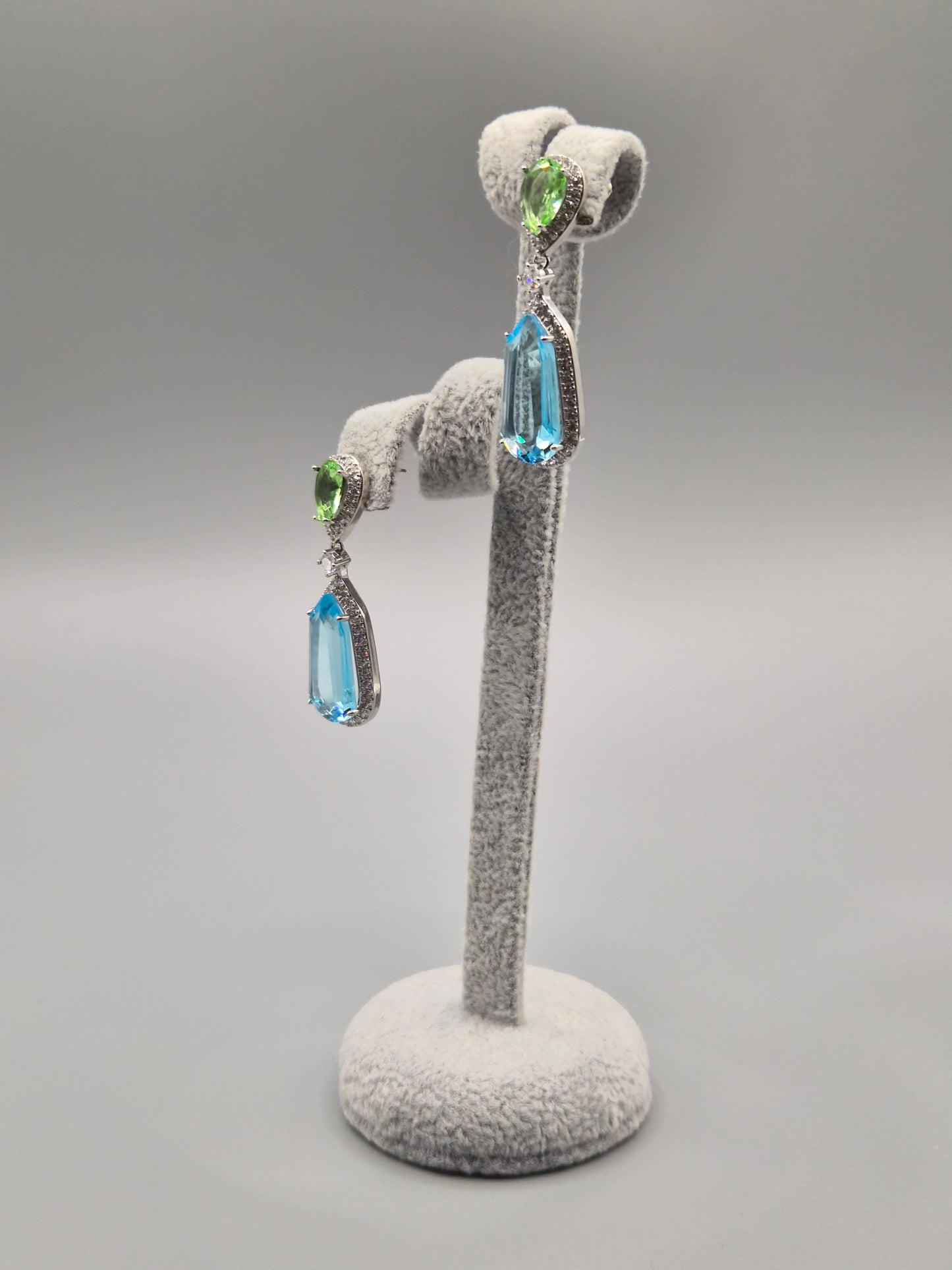 Jasmine Green, Sea Blue & Cubic Zirconia Drop Earrings