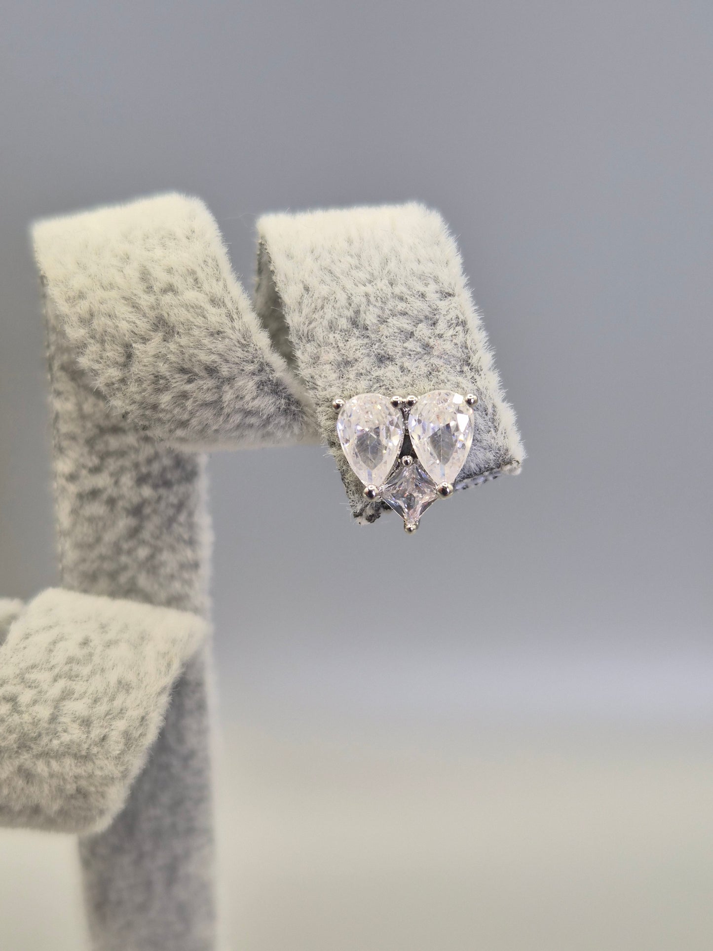 Heart Cubic Zirconia Stud Earrings, Pear & Princess Cut Design