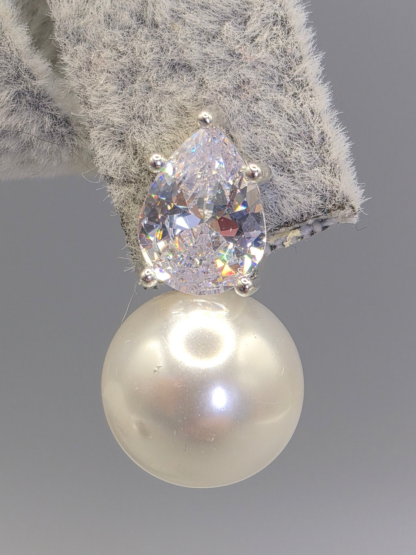 Double Pearl & Pear Shaped Cubic Zironia Stud Earrings