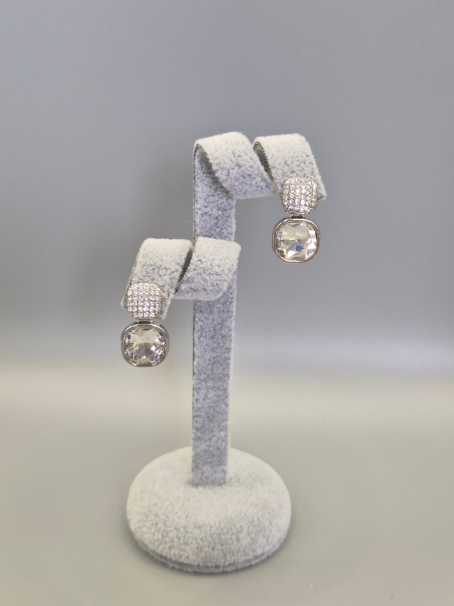 Cushion Bezel Set Cubic Zirconia Drop Earrings