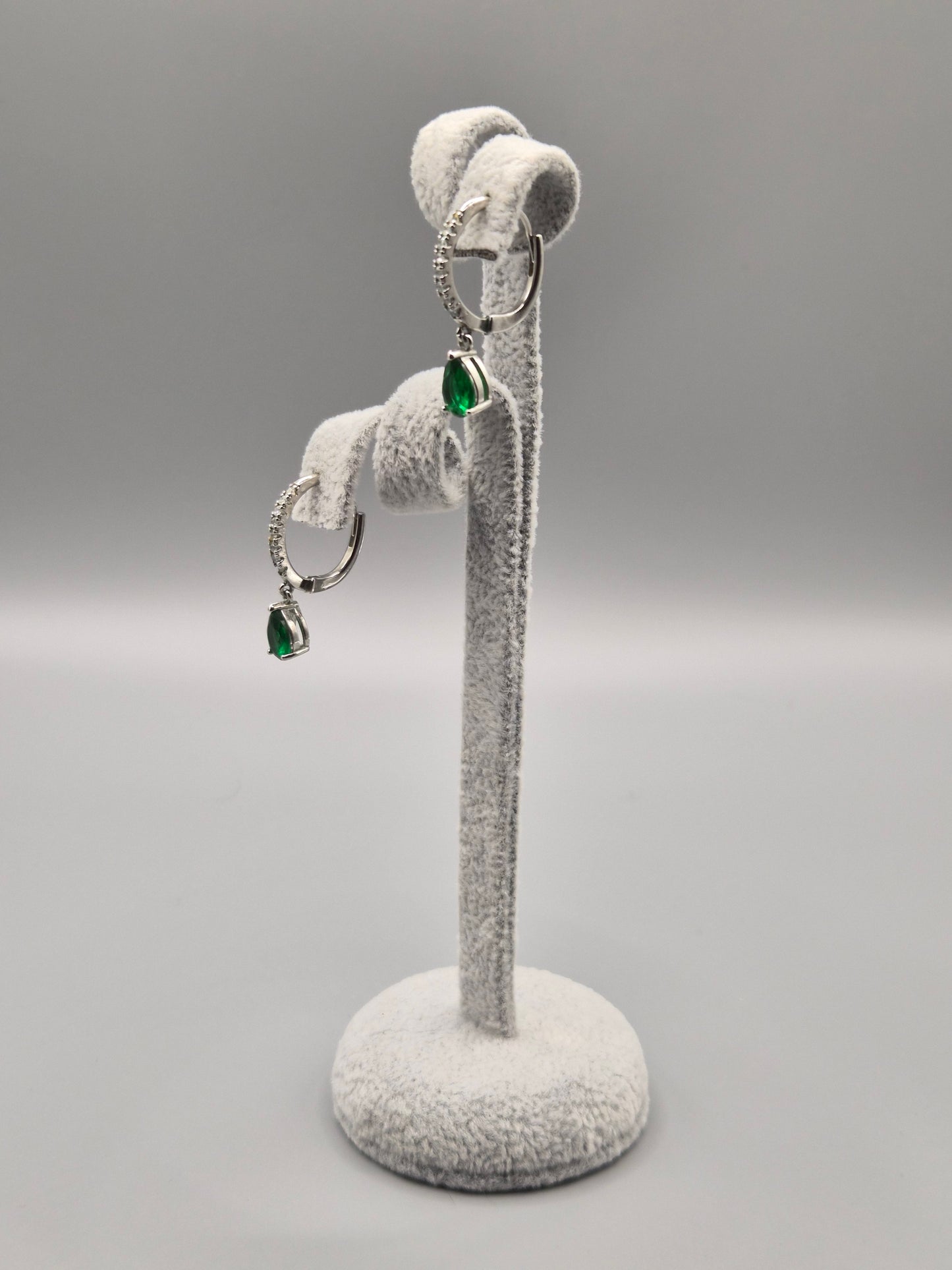 Green Emerald Cut Pear Shaped Drop & Cubic Zirconia Earrings