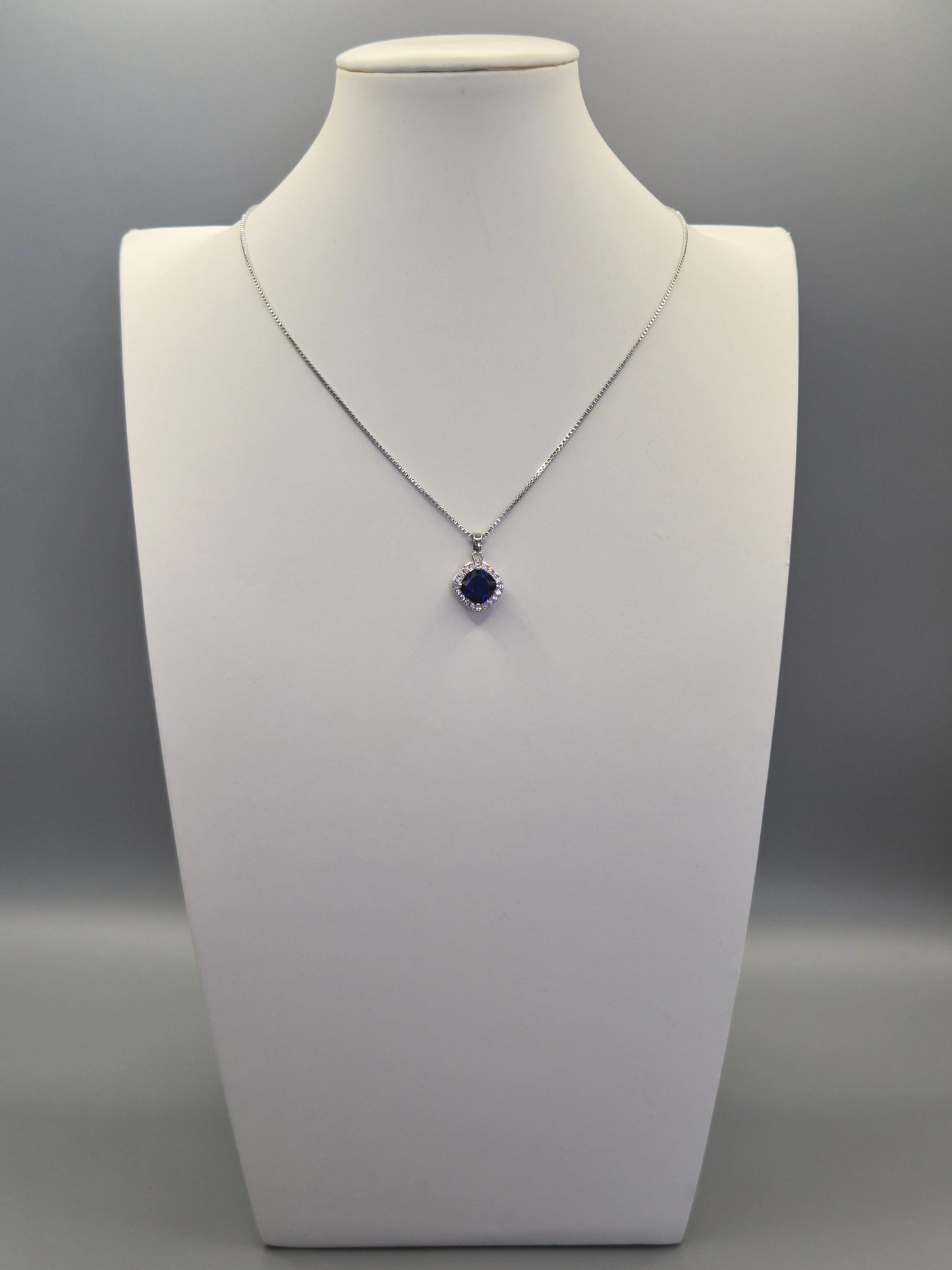 Blue Cushion & Round Cubic Zirconia Pendant