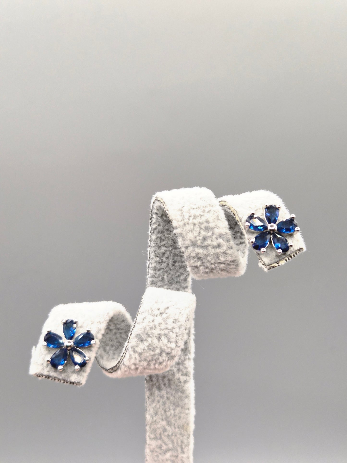 Blue Cubic Zirconia Flower Design Stud Earrings