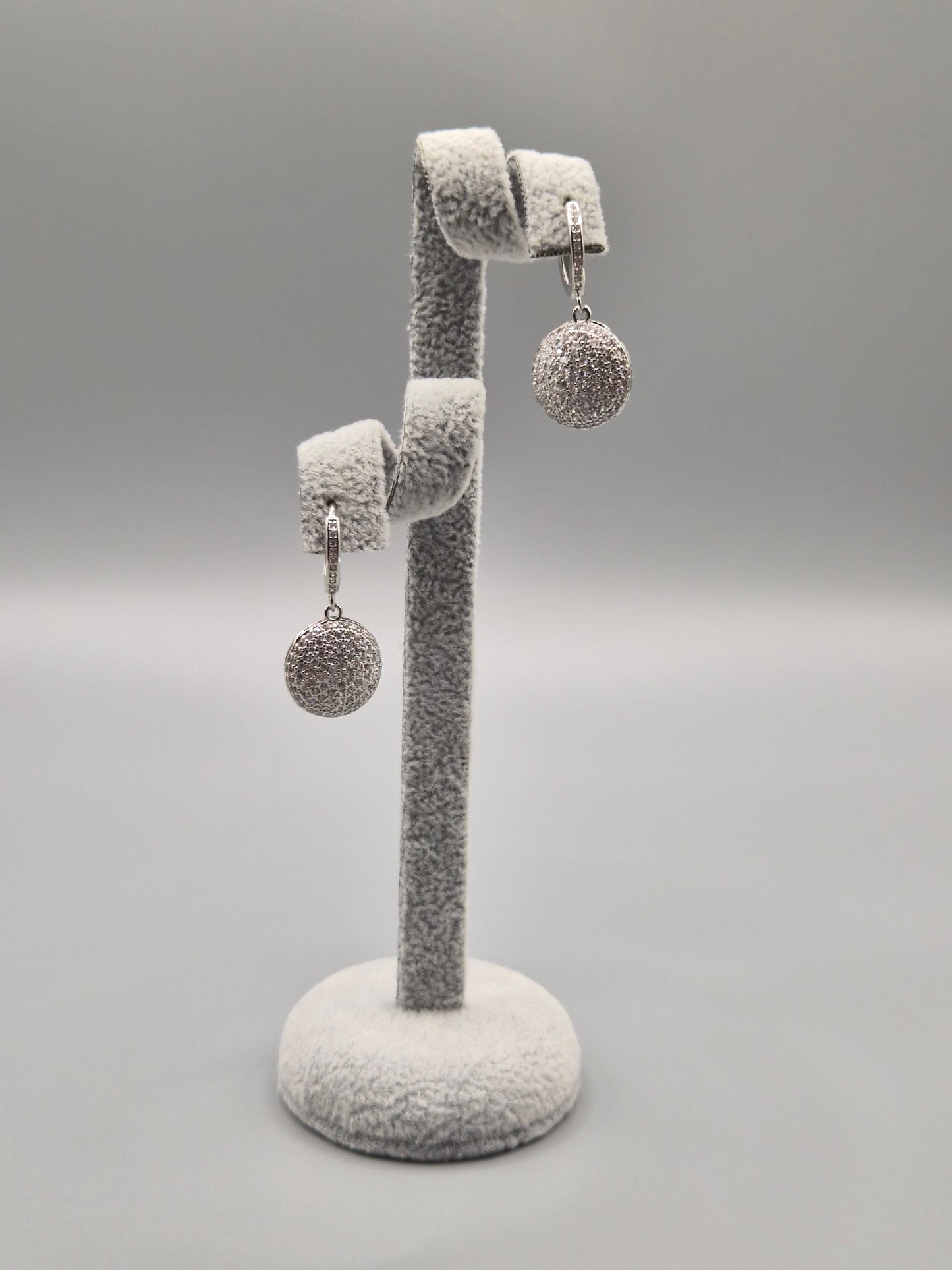 Disc with Heart Back Cubic Zirconia Drop Earrings