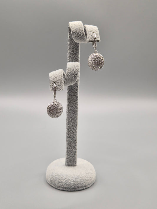 Disc with Heart Back Cubic Zirconia Drop Earrings