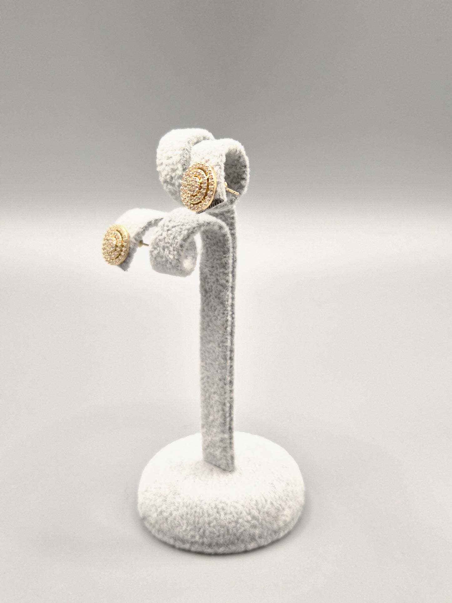 Cubic Zirconia Thriple Halo Gold Plated Stud Earrings
