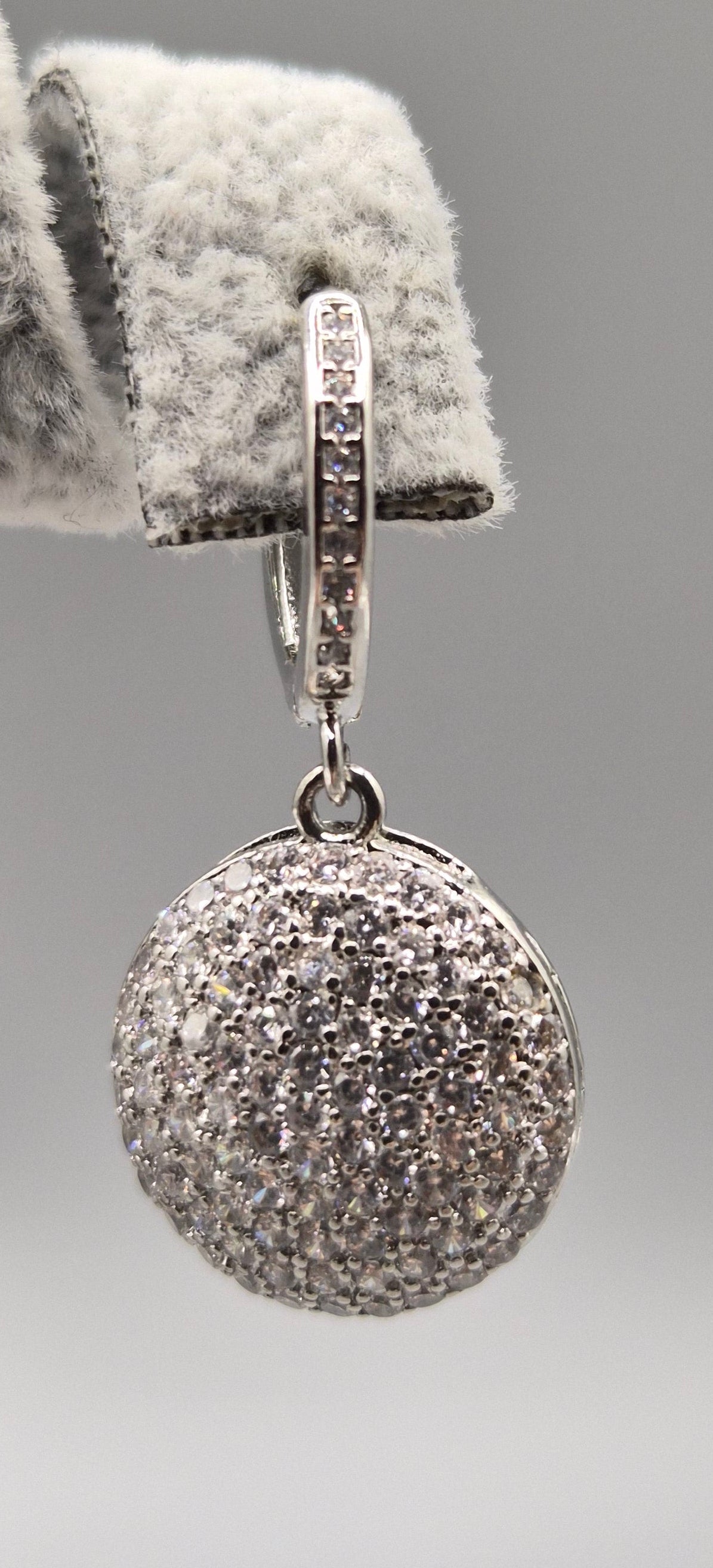 Disc with Heart Back Cubic Zirconia Drop Earrings