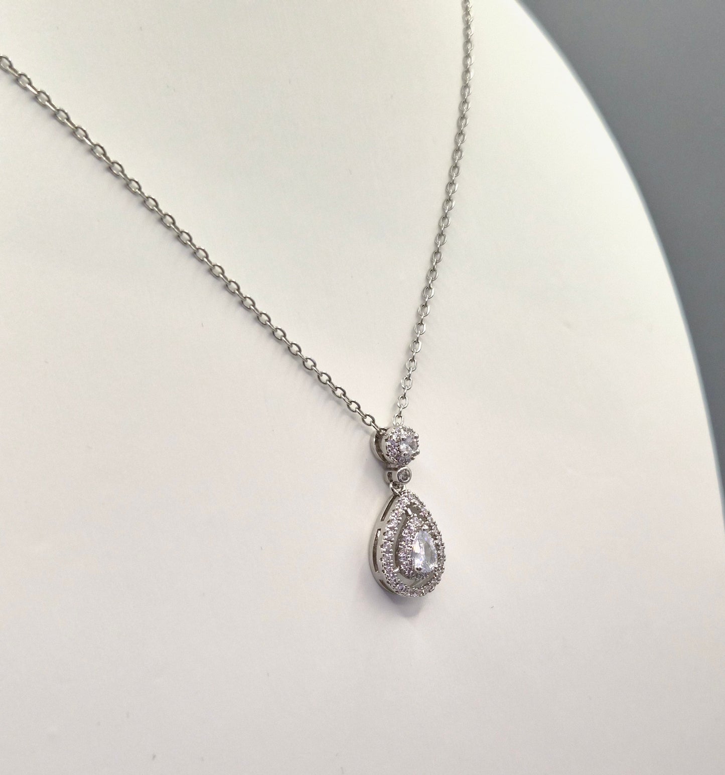 Pear Drop Halo Cubic Zirconia Pendant