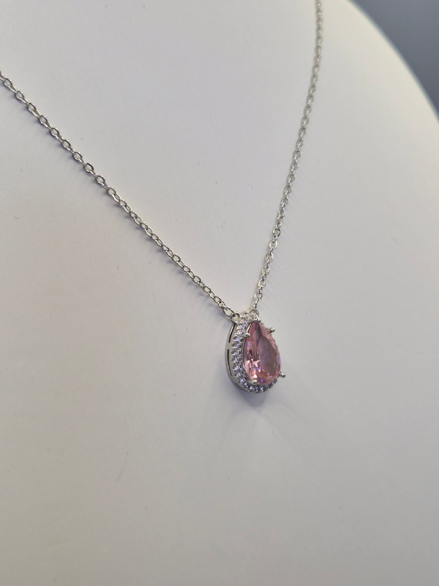 Pink Pear & Round Cubic Zirconia Pendant