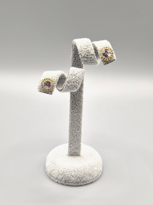 Halo Cubic Zirconia Circle Gold Plated Stud Earrings