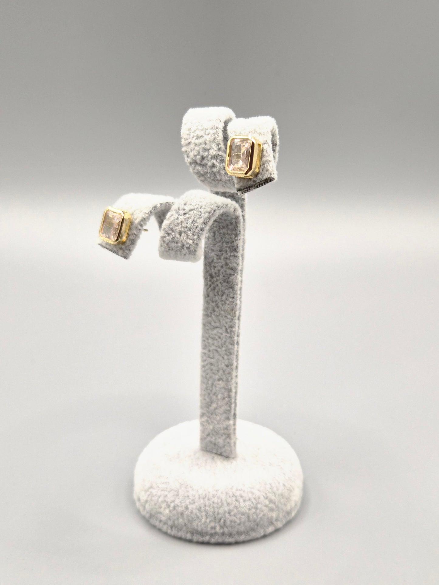 Emerald Cut Cubic Zirconia Bezel Set Gold Plated Stud Earrings