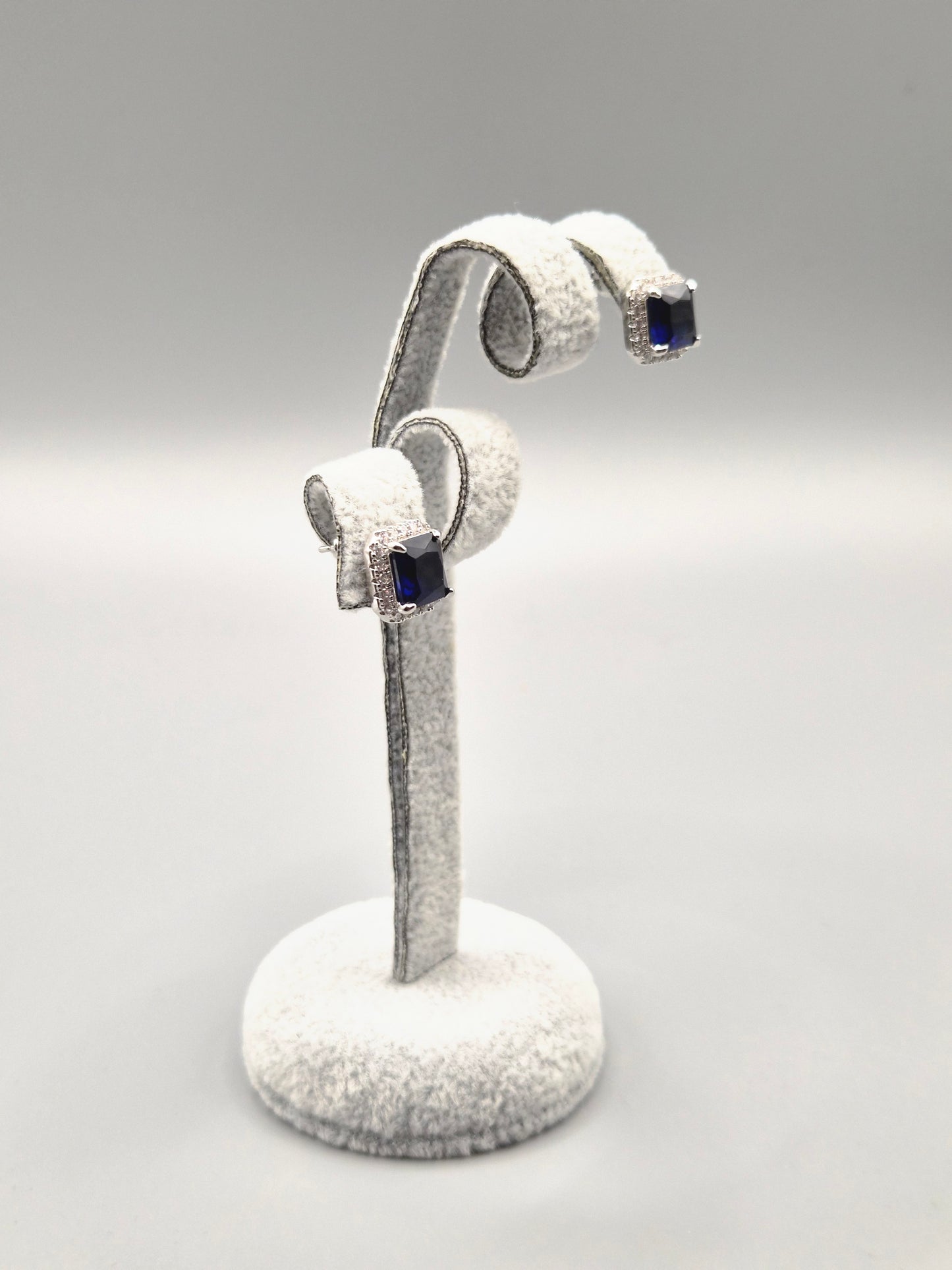 Blue Cushion & Cut Cubic Zirconia Surround Stud Earrings