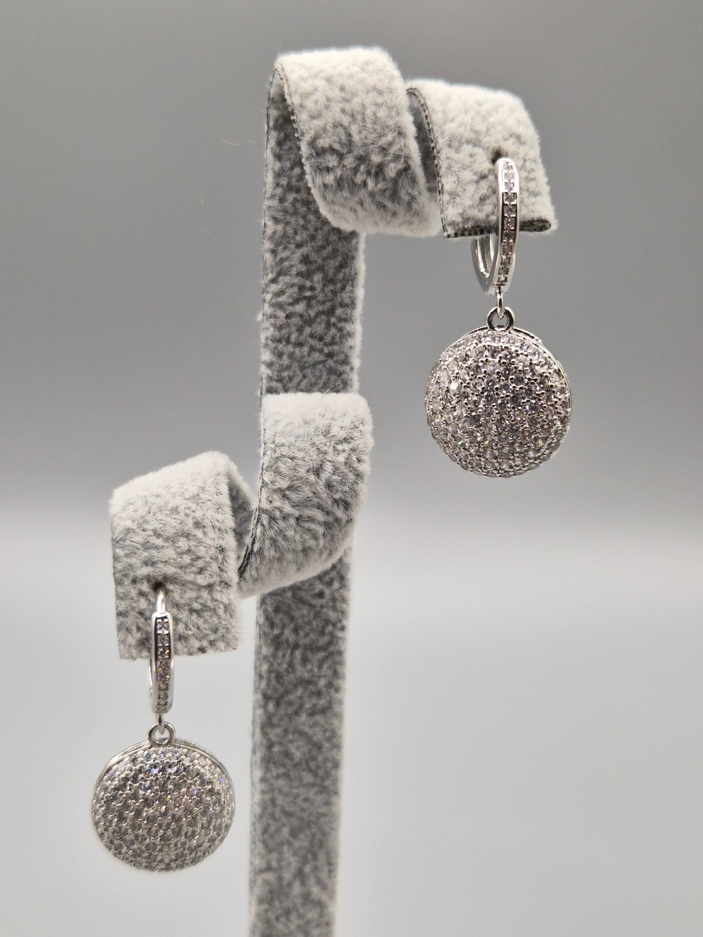 Disc with Heart Back Cubic Zirconia Drop Earrings